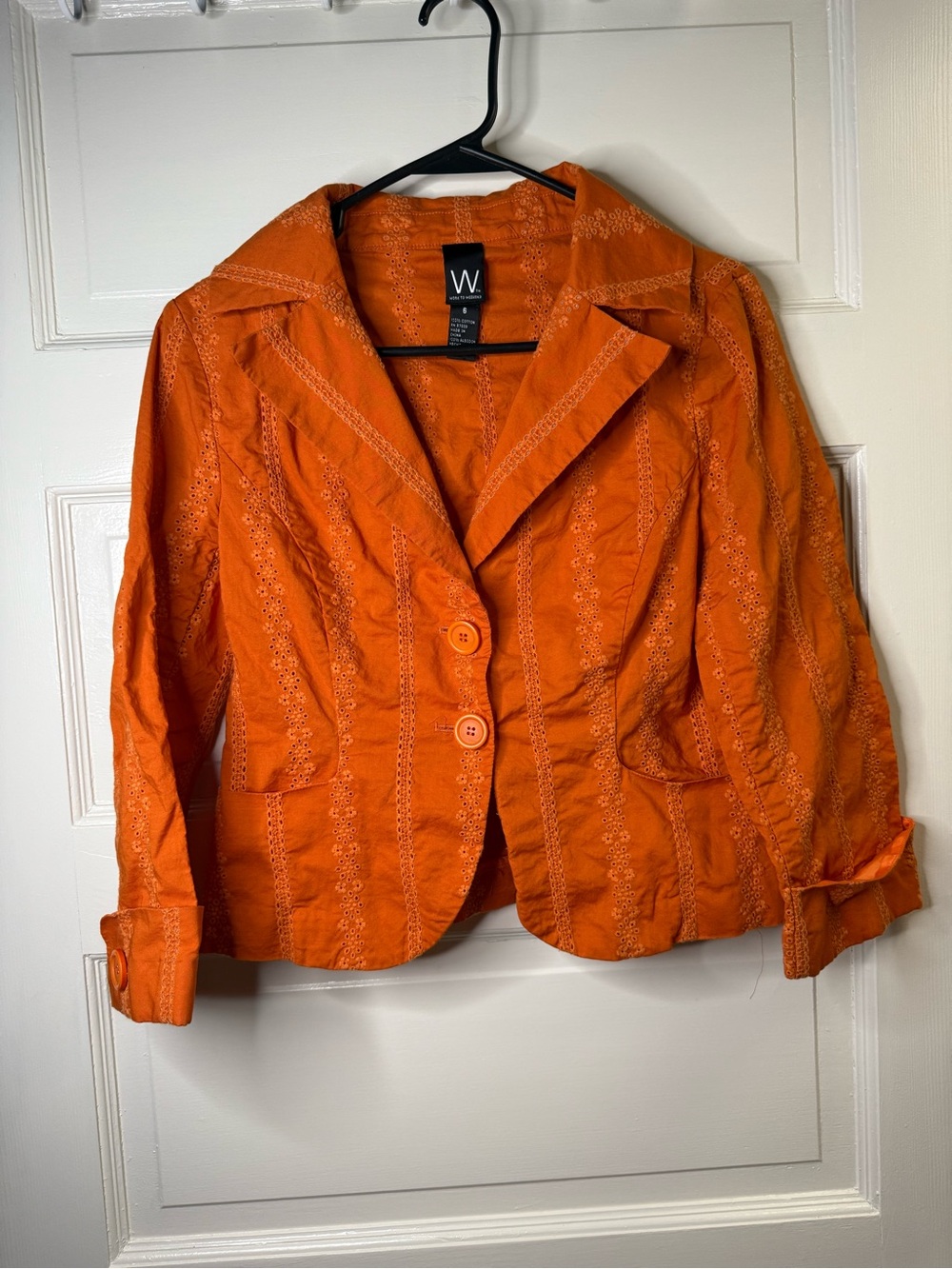 Y2K blazer W by Worth Bright Orange Eyelet Cotton Blazer
